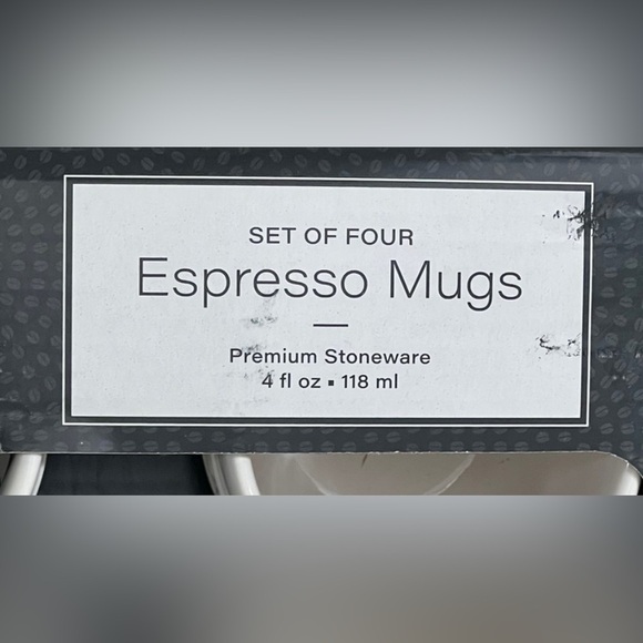 4 Pc Set Espresso Mugs Cups Holds 4 fl oz Triple White Ceramic With Handle - Picture 2 of 2